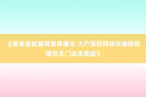 《黑客追款骗局黑幕曝光 大户深陷网络诈骗陷阱维权无门血本难追》