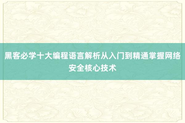 黑客必学十大编程语言解析从入门到精通掌握网络安全核心技术